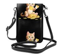 YYHWHJDE Petit sac à bandoulière en cuir pour téléphone portable, 19,3 x 12,4 cm, motif chaton mangeant des chips de pommes de terre pour la marche, le camping, le shopping, les voyages et une