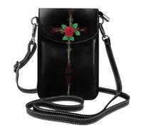 YYHWHJDE Petit sac à bandoulière en cuir pour téléphone portable, 19,3 x 12,4 cm, motif croix de vigne rose pour la marche, le camping, le shopping, les voyages et une utilisation en extérieur