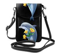 YYHWHJDE Petit sac à bandoulière en cuir pour téléphone portable, 19,3 x 12,4 cm, motif dauphin tenant des fleurs pour la marche, le camping, le shopping, les voyages et une utilisation en extérieur