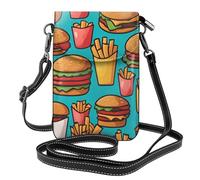 YYHWHJDE Petit sac à bandoulière en cuir pour téléphone portable, 19,3 x 12,4 cm, motif de frites de hamburger de dessin animé pour la marche, le camping, le shopping, les voyages et une utilisation