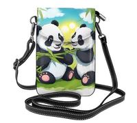 YYHWHJDE Petit sac à bandoulière en cuir pour téléphone portable, 19,3 x 12,4 cm, motif deux pandas heureux pour la marche, le camping, le shopping, les voyages et une utilisation en extérieur