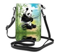 YYHWHJDE Petit sac à bandoulière en cuir pour téléphone portable, 19,3 x 12,4 cm, motif deux pandas mangeant du bambou pour la marche, le camping, le shopping, les voyages et une utilisation en