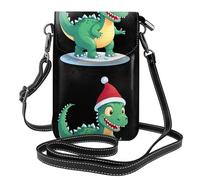 YYHWHJDE Petit sac à bandoulière en cuir pour téléphone portable, 19,3 x 12,4 cm, motif dinosaure de Noël sur la neige pour la marche, le camping, le shopping, les voyages et une utilisation en