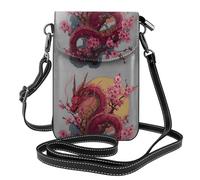 YYHWHJDE Petit sac à bandoulière en cuir pour téléphone portable, 19,3 x 12,4 cm, motif dragons et fleurs de cerisier pour la marche, le camping, le shopping, les voyages et une utilisation en