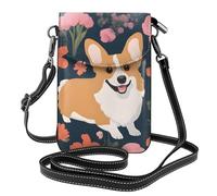 YYHWHJDE Petit sac à bandoulière en cuir pour téléphone portable, 19,3 x 12,4 cm, motif floral corgi pour la marche, le camping, le shopping, les voyages et une utilisation en extérieur