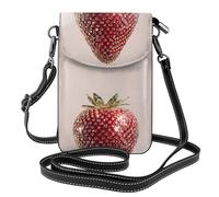 YYHWHJDE Petit sac à bandoulière en cuir pour téléphone portable, 19,3 x 12,4 cm, motif fraise diamant brillant pour la marche, le camping, le shopping, les voyages et une utilisation en extérieur