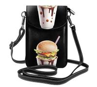 YYHWHJDE Petit sac à bandoulière en cuir pour téléphone portable, 19,3 x 12,4 cm, motif hamburger sur thé au lait pour la marche, le camping, le shopping, les voyages et une utilisation en extérieur