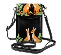 YYHWHJDE Petit sac à bandoulière en cuir pour téléphone portable, 19,3 x 12,4 cm, motif kangourous parmi les feuilles pour la marche, le camping, le shopping, les voyages et une utilisation en