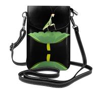 YYHWHJDE Petit sac à bandoulière en cuir pour téléphone portable, 19,3 x 12,4 cm, motif mante priante sur feuille de lotus pour la marche, le camping, le shopping, les voyages et une utilisation en