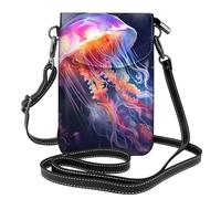 YYHWHJDE Petit sac à bandoulière en cuir pour téléphone portable, 19,3 x 12,4 cm, motif méduse coloré pour la marche, le camping, le shopping, les voyages et une utilisation en extérieur
