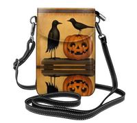 YYHWHJDE Petit sac à bandoulière en cuir pour téléphone portable, 19,3 x 12,4 cm, motif merle noir et citrouille pour la marche, le camping, le shopping, les voyages et une utilisation en extérieur