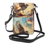 YYHWHJDE Petit sac à bandoulière en cuir pour téléphone portable, 19,3 x 12,4 cm, motif moineau à travers les nuages pour la marche, le camping, le shopping, les voyages et une utilisation en