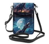 YYHWHJDE Petit sac à bandoulière en cuir pour téléphone portable, 19,3 x 12,4 cm, motif petit dinosaure près de la lune pour la marche, le camping, le shopping, les voyages et une utilisation en