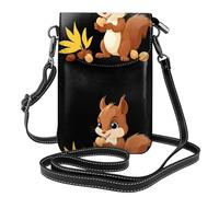 YYHWHJDE Petit sac à bandoulière en cuir pour téléphone portable, 19,3 x 12,4 cm, motif petit écureuil mangeant des noisettes pour la marche, le camping, le shopping, les voyages et une utilisation en