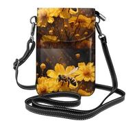 YYHWHJDE Petit sac à bandoulière en cuir pour téléphone portable, 19,3 x 12,4 cm, motif petite abeille en fleur jaune pour la marche, le camping, le shopping, les voyages et une utilisation en