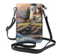 YYHWHJDE Petit sac à bandoulière en cuir pour téléphone portable, 19,3 x 12,4 cm, motif phare de peinture diamant pour la marche, le camping, le shopping, les voyages et une utilisation en extérieur