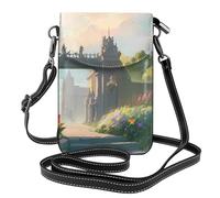 YYHWHJDE Petit sac à bandoulière en cuir pour téléphone portable, 19,3 x 12,4 cm, motif porte du château pour la marche, le camping, le shopping, les voyages et une utilisation en extérieur