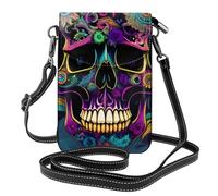 YYHWHJDE Petit sac à bandoulière en cuir pour téléphone portable, 19,3 x 12,4 cm, motif squelette psychique pour la marche, le camping, le shopping, les voyages et une utilisation en extérieur