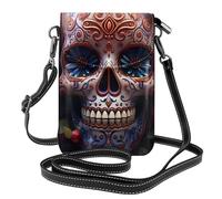 YYHWHJDE Petit sac à bandoulière en cuir pour téléphone portable, 19,3 x 12,4 cm, motif tête de mort et fleurs pour la marche, le camping, le shopping, les voyages et une utilisation en extérieur