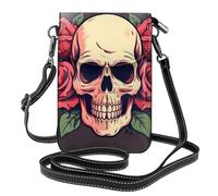 YYHWHJDE Petit sac à bandoulière en cuir pour téléphone portable, 19,3 x 12,4 cm, motif tête de mort et roses en sucre pour la marche, le camping, le shopping, les voyages et une utilisation en