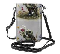 YYHWHJDE Petit sac à bandoulière en cuir pour téléphone portable, 19,3 x 12,4 cm, motif tortue cueillant des fleurs pour la marche, le camping, le shopping, les voyages et une utilisation en extérieur