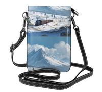 YYHWHJDE Petit sac à bandoulière en cuir pour téléphone portable, 19,3 x 12,4 cm, motif train sous les montagnes enneigées pour la marche, le camping, le shopping, les voyages et une utilisation en
