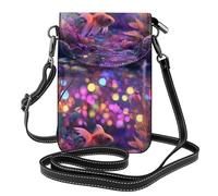 YYHWHJDE Petit sac à bandoulière en cuir pour téléphone portable, 19,3 x 12,4 cm, petit poisson sous un motif lumineux coloré pour la marche, le camping, le shopping, les voyages et une utilisation en