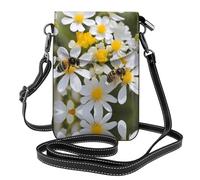 YYHWHJDE Petit sac à bandoulière en cuir pour téléphone portable, 19,3 x 12,4 cm, tournesol avec motif petites abeilles pour la marche, le camping, le shopping, les voyages et une utilisation en