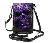 YYHWHJDE Petit sac à bandoulière en cuir pour téléphone portable, 19,3 x 12,4 cm, violet et motif crâne d'horreur pour la marche, le camping, le shopping, les voyages et une utilisation en extérieur