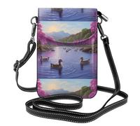 YYHWHJDE Petit sac à main pour téléphone portable 19,3 x 12,4 cm avec motif canards sur le lac - Étui à rabat en cuir pour femme, parfait pour la marche, le camping