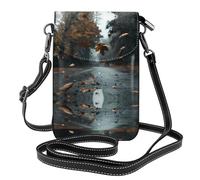 YYHWHJDE Petit sac à main pour téléphone portable 19,3 x 12,4 cm avec motif feuille d'érable Trail en cuir pour femme, parfait pour la marche, le camping, noir
