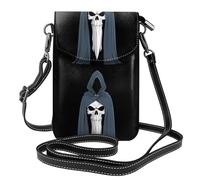 YYHWHJDE Petit sac à main pour téléphone portable 19,3 x 12,4 cm avec motif tête de mort sous cape, étui à rabat en cuir pour femme, parfait pour la marche, le camping