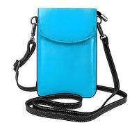 YYHWHJDE Petit sac à main pour téléphone portable 19,3 x 12,4 cm, couleur unie, bleu clair, étui à rabat en cuir pour femme, parfait pour la marche, le camping