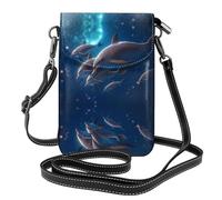 YYHWHJDE Petit sac à main pour téléphone portable, 19,3 x 12,4 cm, élégant motif dauphin, étui à rabat en cuir pour femme, parfait pour la marche, le camping