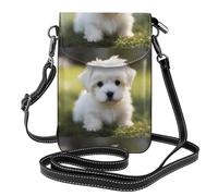 YYHWHJDE Petit sac à main pour téléphone portable 19,3 x 12,4 cm, joli motif chiot maltais, étui à rabat en cuir pour femme, parfait pour la marche, le camping