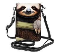 YYHWHJDE Petit sac à main pour téléphone portable 19,3 x 12,4 cm, joli motif paresseux, étui à rabat en cuir pour femme, parfait pour la marche, le camping, noir