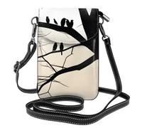 YYHWHJDE Petit sac à main pour téléphone portable 19,3 x 12,4 cm Motif arbre oiseaux Barren Tr Étui à rabat en cuir pour femme, parfait pour la marche, le camping