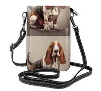 YYHWHJDE Petit sac à main pour téléphone portable 19,3 x 12,4 cm, motif basset hound, étui à rabat en cuir pour femme, parfait pour la marche, le camping