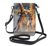 YYHWHJDE Petit sac à main pour téléphone portable 19,3 x 12,4 cm, motif combat, deux girafes, étui à rabat en cuir pour femme, parfait pour la marche, le camping