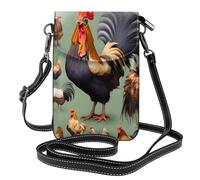 YYHWHJDE Petit sac à main pour téléphone portable 19,3 x 12,4 cm, motif coq et poulet, étui à rabat en cuir pour femme, parfait pour la marche, le camping