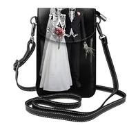 YYHWHJDE Petit sac à main pour téléphone portable 19,3 x 12,4 cm, motif couple de squelettes heureux en cuir, étui à rabat pour femme, parfait pour la marche, le camping