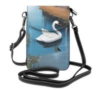 YYHWHJDE Petit sac à main pour téléphone portable 19,3 x 12,4 cm, motif cygne blanc, étui à rabat en cuir pour femme, parfait pour la marche, le camping