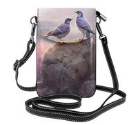 YYHWHJDE Petit sac à main pour téléphone portable 19,3 x 12,4 cm Motif deux oiseaux sur un rocher Étui à rabat en cuir pour femme, parfait pour la marche, le camping