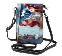 YYHWHJDE Petit sac à main pour téléphone portable 19,3 x 12,4 cm - Motif drapeau de Porto Rico - Étui à rabat en cuir pour femme, parfait pour la marche, le camping
