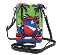 YYHWHJDE Petit sac à main pour téléphone portable 19,3 x 12,4 cm, motif drapeau de Porto Rico, grenouille, palmiers, étui à rabat en cuir pour femme, parfait pour la marche, le camping