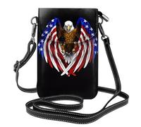 YYHWHJDE Petit sac à main pour téléphone portable 19,3 x 12,4 cm, motif drapeau des États-Unis patriotique motif aigle patriotique pour femme, parfait pour la marche, le camping, noir