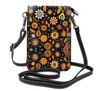 YYHWHJDE Petit sac à main pour téléphone portable 19,3 x 12,4 cm, motif feuilles mélangées avec des fleurs, étui à rabat en cuir pour femme, parfait pour la marche, le camping