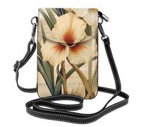 YYHWHJDE Petit sac à main pour téléphone portable 19,3 x 12,4 cm, motif fleurs blanches, étui à rabat en cuir pour femme, parfait pour la marche, le camping