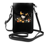YYHWHJDE Petit sac à main pour téléphone portable 19,3 x 12,4 cm, motif La petite sorcière dans les fleurs, étui à rabat en cuir pour femme, parfait pour la marche, le camping