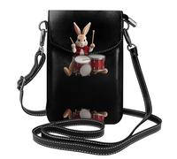 YYHWHJDE Petit sac à main pour téléphone portable 19,3 x 12,4 cm, motif Le petit lapin jouant de la batterie, étui à rabat en cuir pour femme, parfait pour la marche, le camping, noir